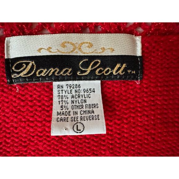 Vintage Large Dana Scott 80s Red White Gold Beaded Sweater Christmas Shiny - Picture 7 of 9